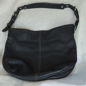 Tignanello Black Hobo with Textured Leather and Contrast Stitching